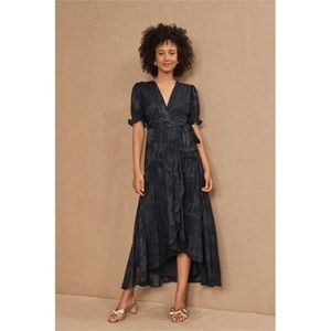 Anthropologie Hutch Biscayne Ruffle Wrap Dress navy blue size Small